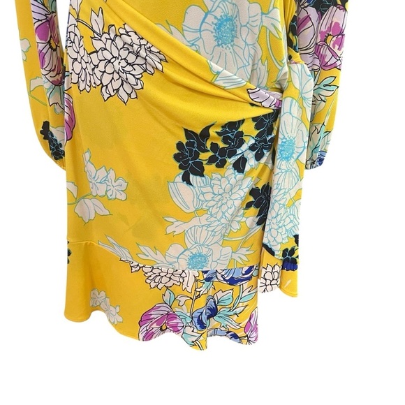 BEIGE by ECI Yellow floral dress w/bell sleeves sz Large - Picture 7 of 13